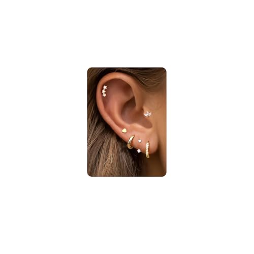 Dochais 6 Paar Ohrringe Für Damen, 14 Karat Vergoldet Hypoallergene Creolen Huggie Ohrstecker Chirurgischer Stahl 316l Ohrring Set Gold A von Dochais