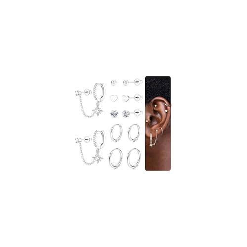 Dochais Ohrringe für Damen Ohrstecker Set 14K Vergoldete Silber Creolen Gold Edelstahl Klein Hypoallergen Ohrringe Schmuck Damen für Mehrere Piercings (Silber Ohrringe Set B, Silber Ohrringe) von Dochais