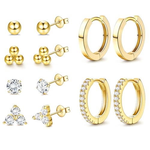 Dochais 6 Paar Ohrstecker Gold Set für Damen Ohrstecker Klein Gold Ohrringe Chirurgenstahl Ohrringe Stecker Zirkonia Herz Ball Hypoallergene Creolen Set Knorpel Helix Conch Piercing Ohr von Dochais