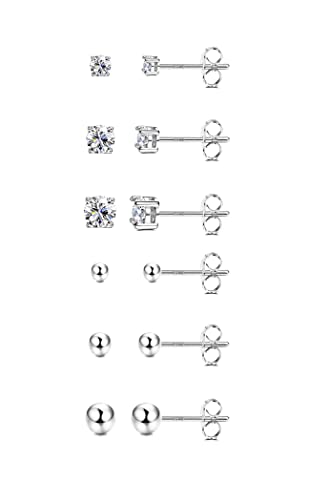 Dochais 6 Paar Sterling Silber Ohrstecker für Frauen, Cubic Zirconia Ohrstecker, Tiny Ball Stud Hypoallergenic Ohrringe, kleine Tragus Knorpel Ohrringe Set für Männer Mädchen 2mm,3mm,4mm Sivler von Dochais