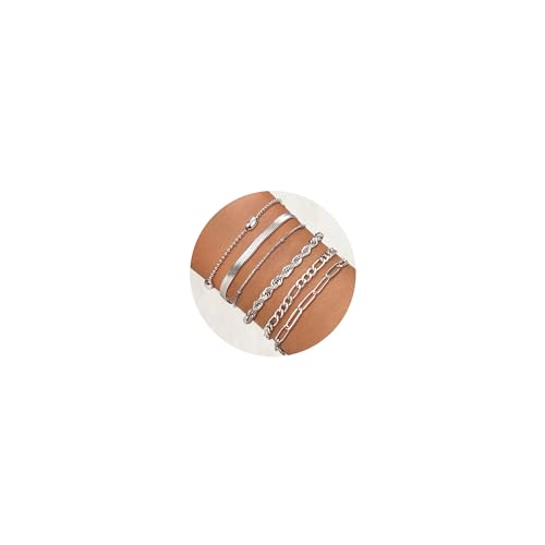Dochais 6 Stück Armband Damen,14k Vergoldet Edelstahl Armbänder Mädchen, Twist Figaro Ketten Armbander Set Verstellbar Modeschmuck Für Mädchen von Dochais