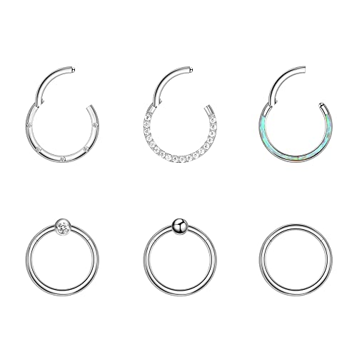 Dochais 6 Pcs Septum Piercing, Nasenpiercing Für Damen Herren, Nasenring Piercing Hypoallergener, Lippenbändchen Piercing, Nostril Piercing Ring, 316L Edelstahl Septum, Silber/Gold, 16G / 1.2mm von Dochais