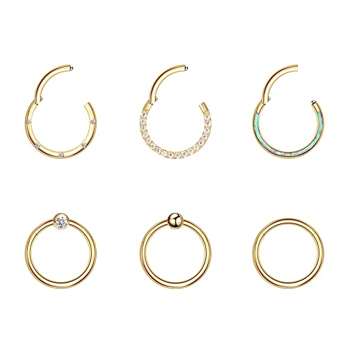 Dochais 6 Pcs Septum Piercing, Nasenpiercing Für Damen Herren, Nasenring Piercing Hypoallergener, Lippenbändchen Piercing, Nostril Piercing Ring, 316L Edelstahl Septum, Silber/Gold, 16G / 1.2mm von Dochais