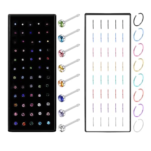 Dochais 60/100 Stuck Nasenstecker Edelstahl L Form Nasenpiercing Stecker Klein Ringe C Formig Silber Spirale Nase Stecker mit Strass Gerade Nase Piercing Ringe fur Frauen Manner 20G von Dochais