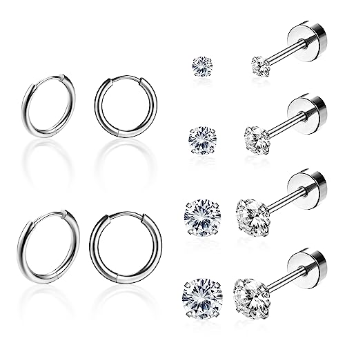Dochais 6pcs Ohrstecker, G23 Titanium Hoop Earrings Cubic Zirconia Ohrstecker Hypoallergene Ohrringe, kleine Tragus Knorpel Ohrringe Set für Frauen Männer 2mm,3mm,4mm,5mm Dochais 6pcs Ohrstecker, G23 Titanium Hoop Earrings Cubic Zirconia Ohrstecker Hypoallergene Ohrringe, kleine Tragus Knorpel Ohrringe Set für Frauen Männer 2mm,3mm,4mm,5mm von Dochais