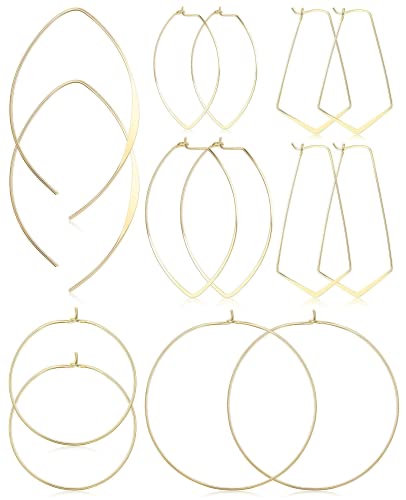 Dochais 7 Paar Creolen Gold Ohrringe Groß, Runde Kreolen Scharnierbügel Ohrring, Oval Creolen, Einfädler Hoop Ohrring für Damen Frauen 50MM von Dochais