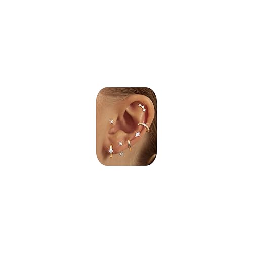 Dochais 7 Paar Ohrringe für Frauen, 14K Gold Vergoldete Creolen, 316L Chirurgenstahl Ohrring Set, Hypoallergene Stud Ohrringe Cartilage Huggie Hoop Tragus für mehrfache Piercings Damen A(Gold/Silber) von Dochais