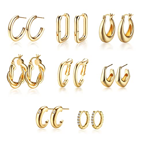 Dochais 8 Paar Creolen Gold, Gold Chunky Creolen Set, Hypoallergene Ohrringe Gold Creolen, Dick Offen Twisted Huggie Hoop, Goldene Creolen Damen, Ohrringe Damen Gold, Chunky Gold Hoop Earrings von Dochais