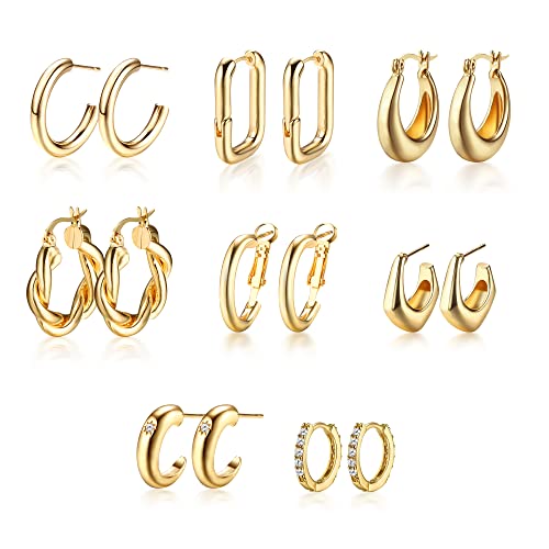 Dochais 8 Paar Goldene Creolen, Dick Offen Twisted Huggie Hoop, Chunky Gold Hoop Earrings von Dochais