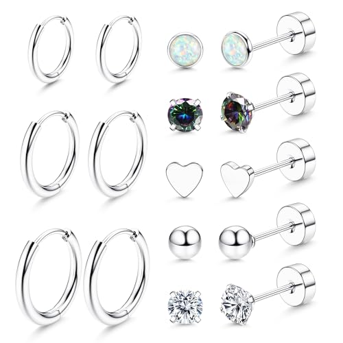 Dochais 8 Paar Ohrringe Gold Set für Damen Chirurgenstahl Creolen Ohrstecker Gold Piercing Ohr Helix Knorpel Medizinische Ohrstecker Huggie Creolen Hypoallergene Siber Ohrringe Mehrfache Piercings von Dochais