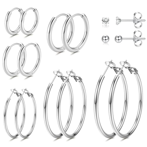 Dochais 8 Paar Silber Ohrringe Damen Creolen 14K Vergoldete Ohrringe Ohrstecker Silber Set Hypoallergen Ohrstecker Zirkonia Ball Creolen Klein Silber Hoop Earrings Creolen Groß für Damen Herren von Dochais