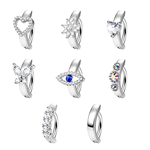 Dochais 8 Stück Bauchnabelpiercing Barbell, 14G Chirurgenstahl Clicker Piercing Bauchnabel, Kristall Herz/Schmetterling/Evil Eyes/CZ Bauchnabelring Piercing Schmuck für Damen Frauen von Dochais