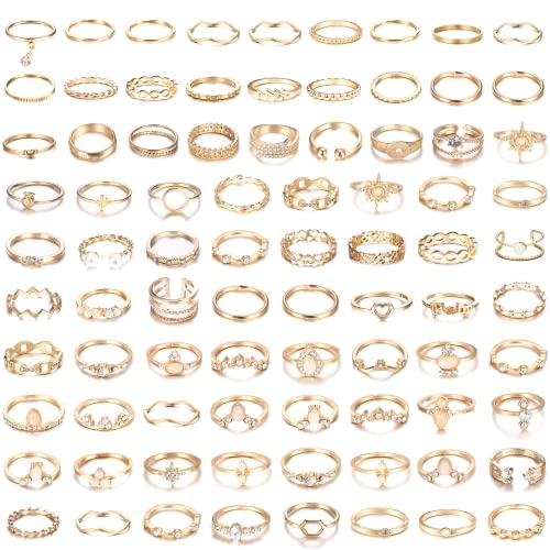 Dochais 83 Stück Boho Gelenk Fingerringe, Stapelbare Midi Ringe Set, Opal, Hohl, Geschnitzte, Blumen, Retro Knöchelringe Gold für Damen Frauen Mädchen Männer von Dochais