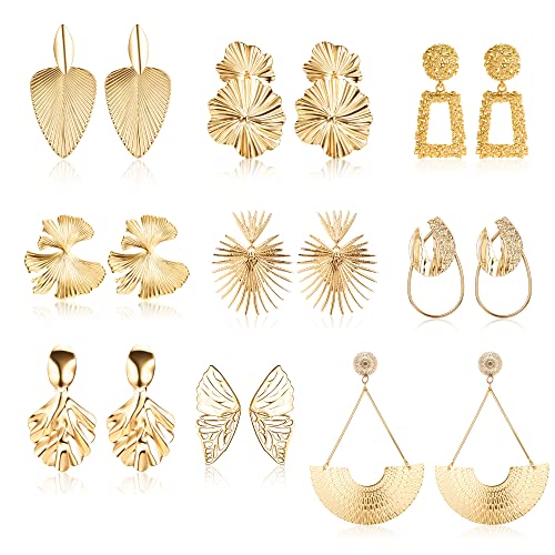 Dochais 9 Paar Große Geometrische Modeschmuck Ohrringe, Punk Gold Ohrringe Damen, Boho Ohrringe Hängend Gold, Goldene Ohrringe Damen Statement, Gold Übertriebene Ohrringe für Mädchen Frauen von Dochais