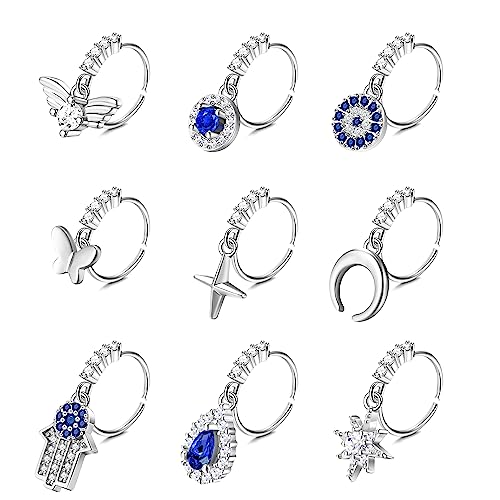 Dochais 9 Stück Nasenring Edelstahl, Nasenringe Nasenpiercing, Hoop Nose Ring, Helix Ring Set, mit Evil Eye Schmetterling CZ, Daith Septum Ringe, Hoop Ohrringe Septum für Damen Männer Silber 10mm 20G Dochais 9 Stück Nasenring Edelstahl, Nasenringe Nasenpiercing, Hoop Nose Ring, Helix Ring Set, mit Evil Eye Schmetterling CZ, Daith Septum Ringe, Hoop Ohrringe Septum für Damen Männer Silber 10mm 20G von Dochais