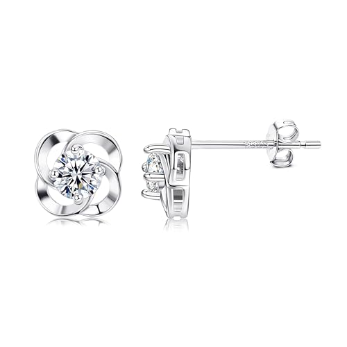 Dochais Ohrringe 925 Sterling Silber for Damen Mädchen, Ohrstecker Silber mit Sparkling Zirkonia, CZ Blumen Ohrringe, Zirkon Mond Ohrringe, 18K Weißgold überzogen Hypoallergene Ohrring Geschenke von Dochais