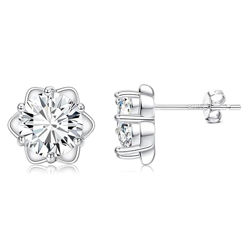 Dochais Ohrringe 925 Sterling Silber for Damen Mädchen, Ohrstecker Silber mit Sparkling Zirkonia, CZ Blumen Ohrringe, Zirkon Mond Ohrringe, 18K Weißgold überzogen Hypoallergene Ohrring Geschenke von Dochais