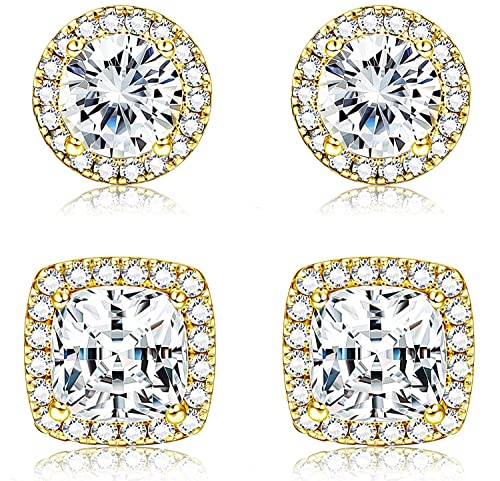 Dochais 925 Sterling Glod Cubic Zirkonia Ohrringe Damen Ohrstecker Set 18K Vergoldete Hypoallergene CZ Ohrringe für Frauen Männer Mädchen Ohrschmuck von Dochais