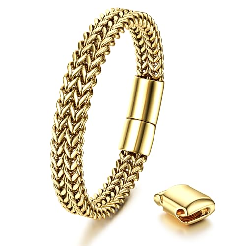 Dochais Armband für Herren Edelstahl Magnetschnalle Verlängerungsschnalle, Männer Franco Kette, Herren Armbänder Schwarz, Silber & Gold Herrenarmband Modeschmuck 10mm Breit/22.5CM Lang von Dochais