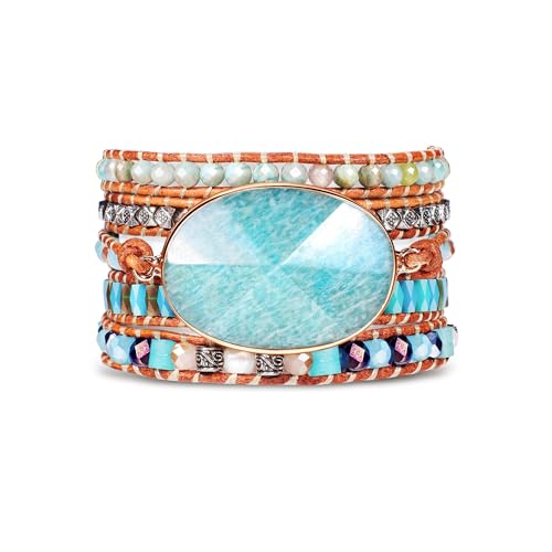 Dochais Boho Naturstein Armband Set - Bohemian Schmuck für Frauen Mit Türkis Kristall Perlen, Edelstein - Damen Armbänder (Stil 4) von Dochais