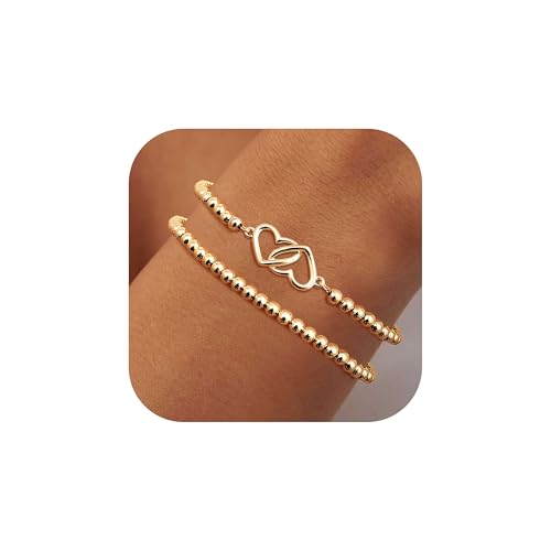 Dochais Armband Damen Gold, Edelstahl Goldene Perlen Armbänder mit Kreuz Herz Charm Armbänder Gold Schmuck Freundschaftsarmbänder Geschenk für Frauen Mädchen von Dochais