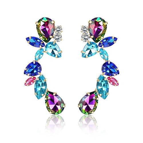 Dochais Damen Tropfen Ohrringe mit Cristales Colores, Kristall Lange Ohrringe Bunt, Statement Ohrringe Hängend, Quasten Ohrringe Strass, Modeschmuck Ohrringe für Party Hochzeit Abend von Dochais