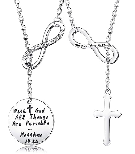 Dochais Edelstahl Halskette mit Unendlichkeitsanhänger und Kreuz, inspirierende Worte, Kettenhalskette für Mädchen und Frauen, religiöser Schmuck, Geschenk, 2 Stück (mit Gott) von Dochais