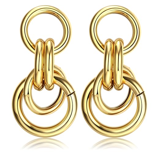 Dochais Gold Hoop Ohrringe, 925 Silber Ohrringe, Vintage Verdreht Gestrickte Ohrringe, 14K Vergoldete Dangle Ohrringe Damen (Stil B, Gold) von Dochais