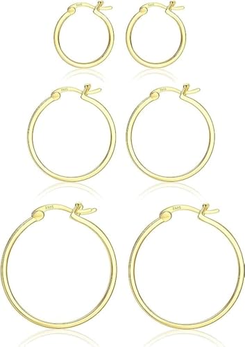 Dochais Gold Hoop Ohrringe für Frauen 14K Echtgold vergoldet Reifen mit 925 Sterling Silber Post Gold 15-20-30mm von Dochais