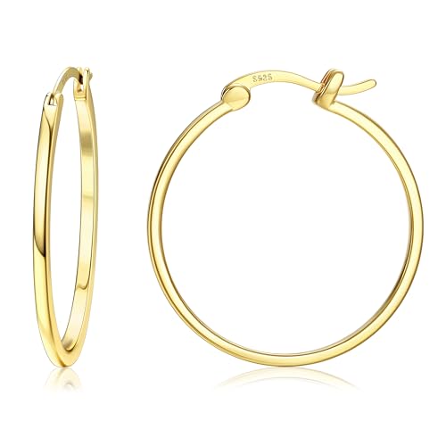 Dochais Gold Hoop Ohrringe für Frauen 14K Echtgold vergoldet Reifen mit 925 Sterling Silber Post Gold 40mm von Dochais