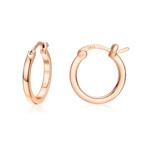 Dochais Gold Hoop Ohrringe für Frauen 14K Echtgold vergoldet Reifen mit 925 Sterling Silber Post Rose Gold 15mm von Dochais