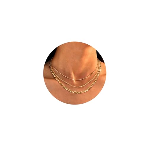 Dochais Halskette Damen Layering Halskette 14K Figaro Halskette Mehrschichtig Wasserfest Goldkette Choker Schmuck Geschenke Für Frauen (Gold, 3Pcs) Dochais Halskette Damen Layering Halskette 14K Figaro Halskette Mehrschichtig Wasserfest Goldkette Choker Schmuck Geschenke Für Frauen (Gold, 3Pcs) von Dochais