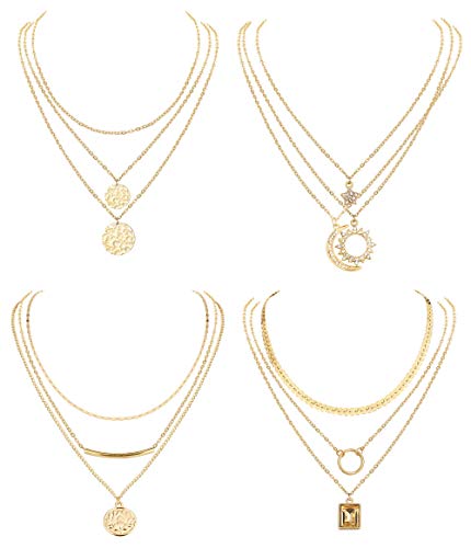 Dochais 12 Stück Set Layer Kette Gold Damen, Geschichteten Choker Halskette Einstellbar, Schloss, Schmetterling, Kreuz, Liebe, Anhänger Halskette Multilayer für Frauen Mädchen von Dochais