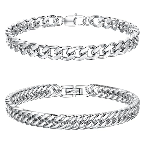 Dochais Herren Armband Silber Edelstahl Armbänder Panzerkette - 2 Stücke Silber Herren armbänder für Männer Kubanische Armband 8mm Breite 23cm Länge Geschenke für Papa Sohn Bruder Ehemann Dochais Herren Armband Silber Edelstahl Armbänder Panzerkette - 2 Stücke Silber Herren armbänder für Männer Kubanische Armband 8mm Breite 23cm Länge Geschenke für Papa Sohn Bruder Ehemann von Dochais