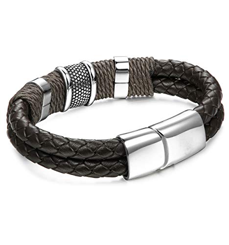 Dochais Lederarmband Herren Schwarz,Bracelet Men mit Magnetverschluss,Premium Echtlederarmband für Männer (Braun) von Dochais