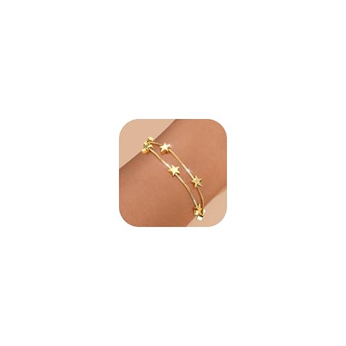 Dochais Armband Damen Gold Silber 14K Gold Armkette Damen Silber Freundschaftsarmband Herz/Stern personalisiertes Personalisiertes Armbänder Golden Geschenk für Frauen Mädchen von Dochais