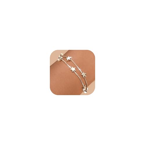 Dochais Armband Damen Gold Silber 14K Gold Armkette Damen Silber Freundschaftsarmband Herz/Stern personalisiertes Personalisiertes Armbänder Golden Geschenk für Frauen Mädchen von Dochais