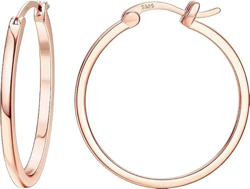 Dochais Gold Hoop Ohrringe für Frauen 14K Echtgold vergoldet Reifen mit 925 Sterling Silber Post Rose Gold 30mm von Dochais