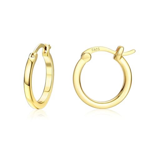 Dochais Gold Hoop Ohrringe für Frauen 14K Echtgold vergoldet Reifen mit 925 Sterling Silber Post Gold 15mm von Dochais