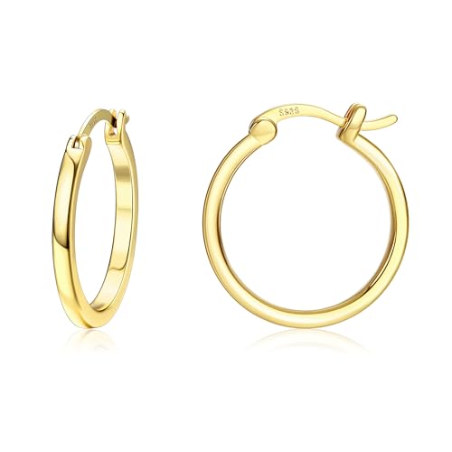 Dochais Gold Hoop Ohrringe für Frauen 14K Echtgold vergoldet Reifen mit 925 Sterling Silber Post Gold 20mm von Dochais
