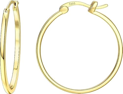 Dochais Gold Hoop Ohrringe für Frauen 14K Echtgold vergoldet Reifen mit 925 Sterling Silber Post Gold 40mm von Dochais