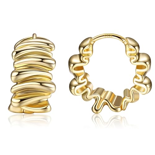 Dochais Kleine Creolen Gold Ohrringe Damen, Hypoallergene Silber 925 Twist Ohrringe 14K Vergoldete Klobig Huggie Hoops Frauen Chunky Knorpel Ohrringe Leicht Kreolen Schmuck Geschenk Mädchen, 18.5MM von Dochais