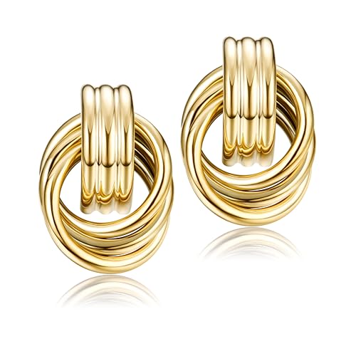 Dochais Knoten Tropfen Ohrringe, 316L Hypoallergene Elegante Goldene Ohrringe Hängend Chunky Drop Statement, Mode Schmuck Geschenk für Damen von Dochais