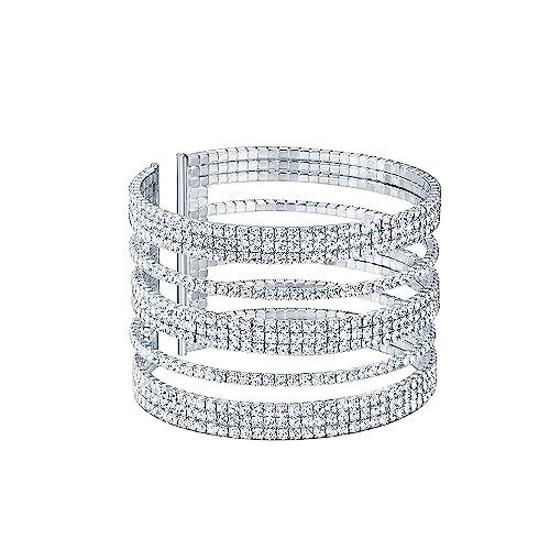 Dochais Modeschmuck Tennis Strass Armband,5A Zirkonia Armband,Armband Damen Frauen,Hochzeit Breite Stretch-Armband,Glitzernde Manschette Armband für Frauen (Silber-1) von Dochais