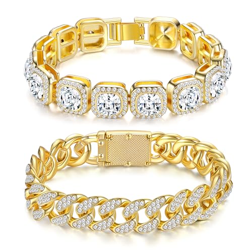 Dochais Modeschmuck Tennis Strass Armband Damen,18K Gelbgold Vergoldet Armband,2PCS Infinity Armbänder für Frauen und Mädchen,Cubic Zirkonia Tennis Armband Damen (Gold) von Dochais