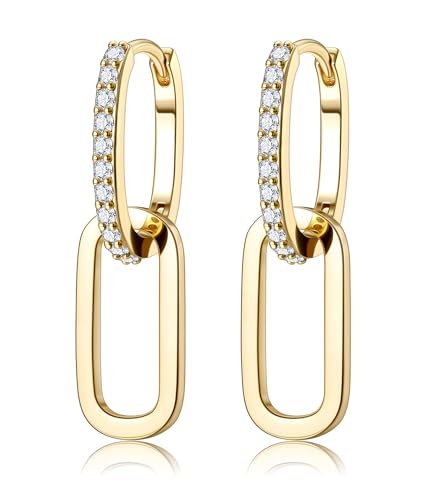 Dochais Ohrringe Creolen mit Anhänger für Damen,18 Karat Vergoldet Ohrringe Damen,Huggie Kleine Creolen Ohrringe,Dreieck Ovale Ohrringe Creolen für Frauen (Gold 14K) von Dochais