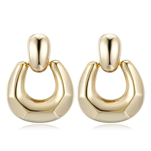 Dochais Gold Ohrringe Damen Vergoldet 14K Creolen Breit Hoop Earrings Huggie Hypoallergen für Frauen von Dochais