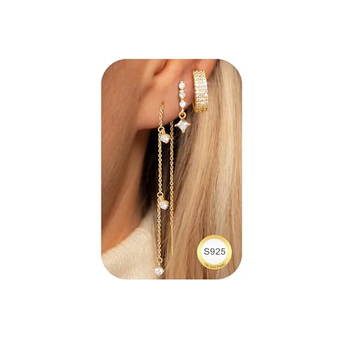 Dochais Damen-Ohrringe 925er Silber 14 K Vergoldet, Creolen mit Doppel-Piercing Hypoallergen GoldMehrere Ohrlöcher Piercings, Tragus Helix Ohr Piercing Ohrstecker Schmuck von Dochais