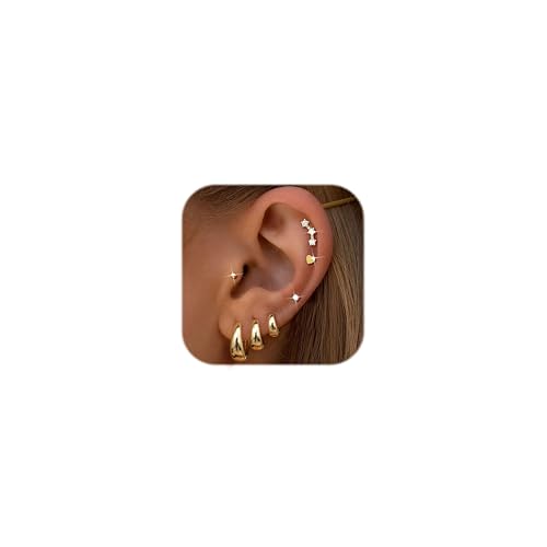 Dochais 7 Paar Ohrringe Gold Silber für Damen Mädchen,14K Vergoldet Creolen Ohrstecker,Chirurgenstahl Knorpel Medizinische Ohrringe Set Hypoallergene Mehrfache Piercings von Dochais