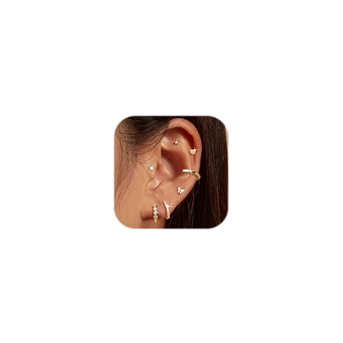 Dochais 7 Paar Ohrringe Set 316L Chirurgenstahl Ohrringe Medizinische Ohrstecker Creolen Huggie Mehrfachpiercing 14K Vergoldet Hypoallergene Helix Tragus Piercing Ohr für Damen Mädchen Gold&Silber von Dochais